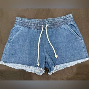 No Boundaries Blue Jean Shorts with Fringe Hem